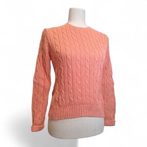 Brooks Brothers Women's Coral 100% Cotton Cable Knit Crew Neck Sweater S